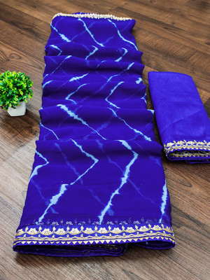 ASTEYAM Striped Leheria Georgette Saree(Blue)