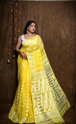 Happy Creation Woven Jamdani Handloom Cotton Blend Saree(Multicolor)