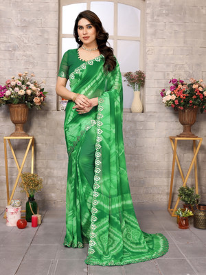 AAI LAXMI CREATION Digital Print, Printed Daily Wear Georgette Saree(Green)