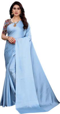 FABMORA Striped Daily Wear Chiffon, Georgette Saree(Light Blue)