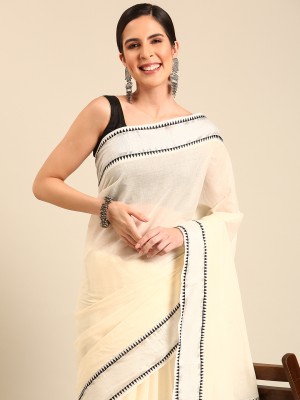 Kalyan Silks Printed Kasavu Pure Cotton Saree(Cream)