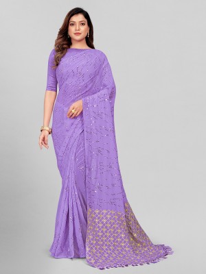 Granthva Fab Embroidered Bollywood Georgette Saree(Purple)