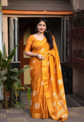 AA ONE ENTERPRISE Printed Hand Batik Cotton Silk Saree(Pack of 2, Yellow)