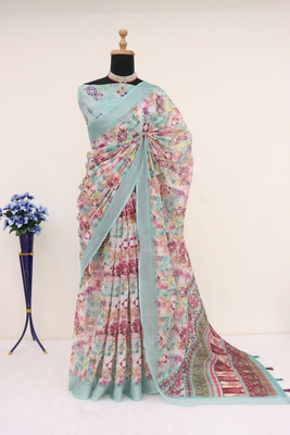 HouseOfCommon Floral Print Bollywood Linen Saree(Multicolor)