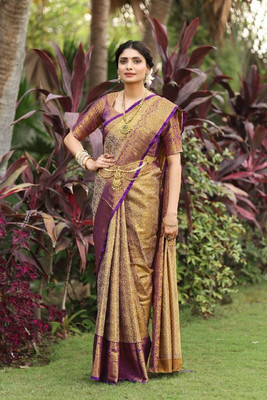 SILKORA Woven, Self Design Dharmavaram Pure Silk Saree(Purple)