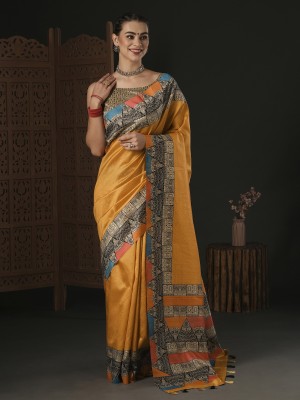 Sareemall Printed Sambalpuri Silk Blend Saree(Yellow)