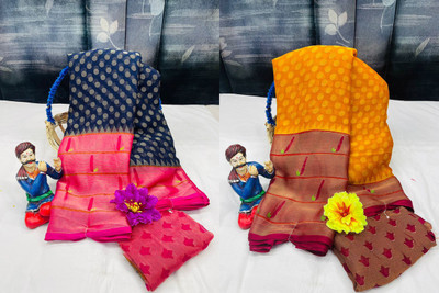 Sanjana Silk Floral Print Maheshwari Brasso Saree(Pack of 2, Multicolor)