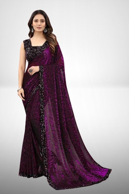 HouseOfCommon Printed Bollywood Lycra Blend Saree(Purple)