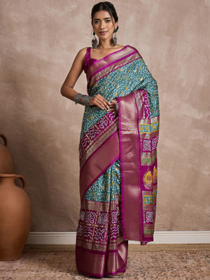 Sareemall Printed Chinnalapattu Silk Blend Saree(Light Blue)