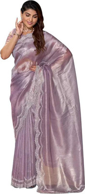 charvi EthnicWear Embellished Bollywood Nylon Saree(Pink)