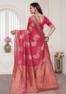 preyufashion Embellished Banarasi Art Silk, Jacquard Saree(Red)