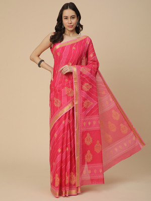 RATAN Printed Leheria Pure Cotton Saree(Pink)