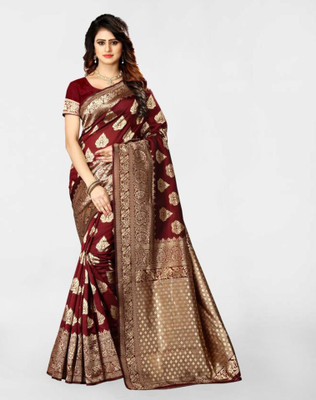 Divastri Woven, Embellished Banarasi Silk Blend, Jacquard Saree(Maroon)