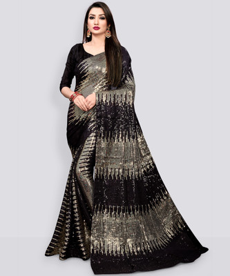 Clemira Embellished Bollywood Georgette Saree(Gold, Black)