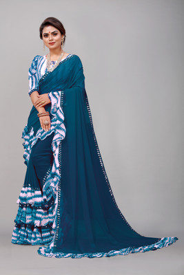 Georgette Saree Printed, Self Design, Dyed Bollywood Georgette, Chiffon Saree(Blue)