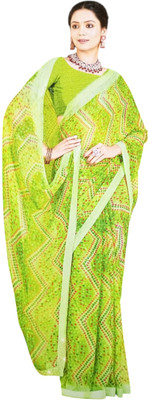 The Sanwariya Collections Printed Bandhani Chiffon Saree(Green)
