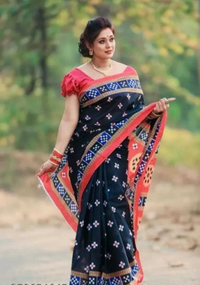 sareeonline Printed Sambalpuri Cotton Silk Saree(Multicolor)