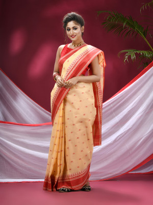 TANTLOOM Printed Tant Handloom Pure Cotton Saree(Cream)