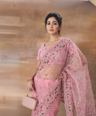 KASEE Self Design Bollywood Net Saree(Pink)