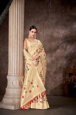 Divastri Woven Bollywood Cotton Blend Saree(Beige)