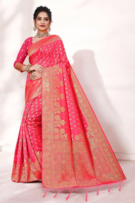 Pikham Self Design Banarasi Art Silk Saree(Orange)