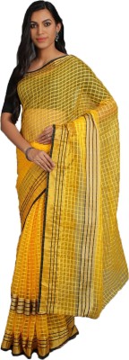 Suntex Striped Bollywood Cotton Silk Saree(Yellow)