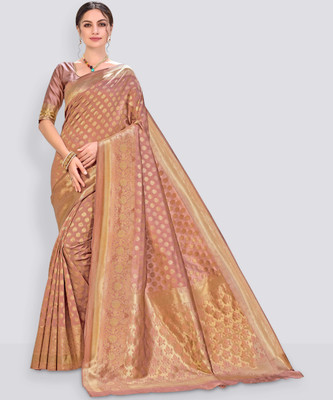 Sariya Woven Banarasi Silk Blend Saree(Brown)