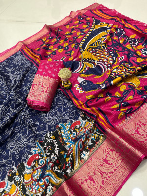 SATVASHIV Digital Print Daily Wear Art Silk Saree(Dark Blue)