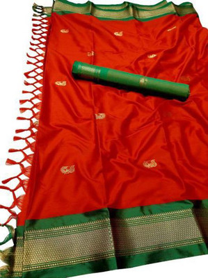 Vishal Creations Solid/Plain Banarasi Cotton Silk Saree(Orange)