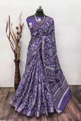 ASHTA Printed Kanjivaram Art Silk, Pure Silk Saree(Dark Blue)