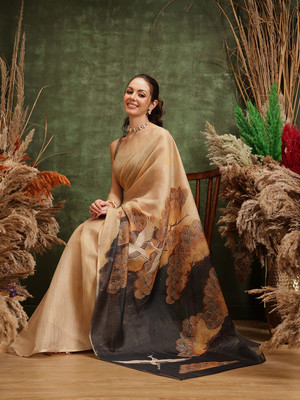 SILK ZONE Digital Print Banarasi Tissue Saree(Dark Blue)