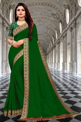 TRENDYRETRO Solid/Plain Daily Wear Art Silk Saree(Green)