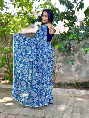 MAHADEV NX Printed Kalamkari Georgette Saree(Multicolor)