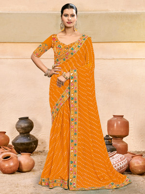 Sareemall Self Design Bandhani Georgette Saree(Mustard)