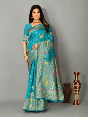 ISARA Woven Banarasi Silk Blend Saree(Light Blue)