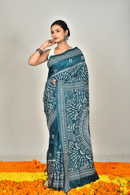 Ramshyam Collection Woven Kantha Pure Silk Saree(Blue)