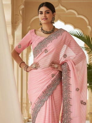 all about you Embellished Bollywood Georgette Saree(Pink)