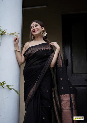 SHREE KSHETRAPAL CREATION Self Design Banarasi Pure Silk Saree(Black)