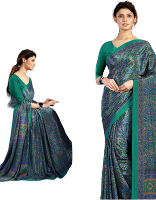 Vini Enterprises Printed Daily Wear Crepe Saree(Dark Green)