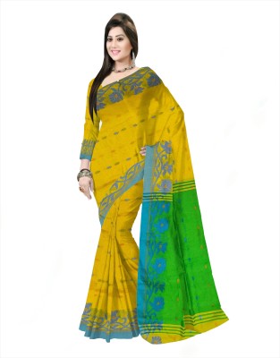 Pradip Fabrics Woven Tant Silk Blend Saree(Yellow, Green)