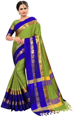 Kothari Trend Woven Banarasi Cotton Silk Saree(Dark Green)