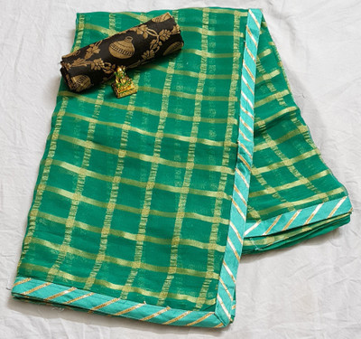 MINE CHOICE Checkered Bollywood Viscose Rayon, Georgette Saree(Green)