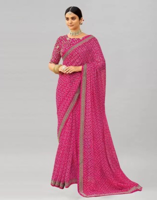 JustEthnic Embroidered Bandhani Georgette Saree(Pink)