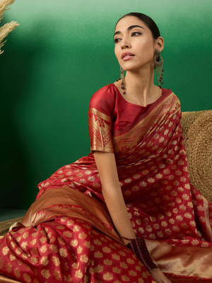 Sangria Woven Banarasi Art Silk Saree(Red)