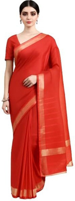 UtkrishtIndia Solid/Plain Mangalagiri Cotton Silk Saree(Red)