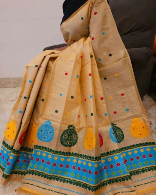 AREEVANZ Self Design Mekhela Chador Cotton Blend Saree(Beige)