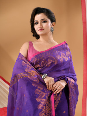 Desh Bidesh Woven Bollywood Cotton Silk Saree(Purple)