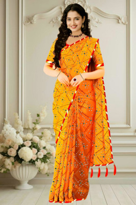 Lado Rani Printed Kota Doria Silk Blend Saree(Yellow)