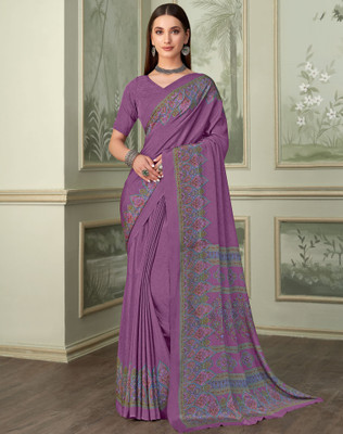 SIRIL Printed Daily Wear Crepe, Silk Blend Saree(Purple)