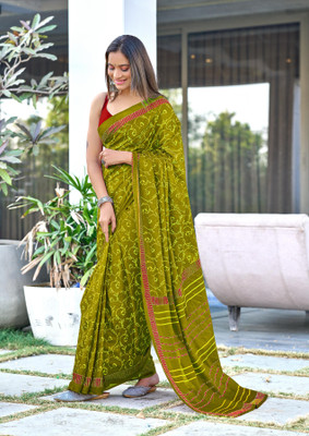 Divastri Blocked Printed, Printed Chanderi Cotton Blend Saree(Light Green)